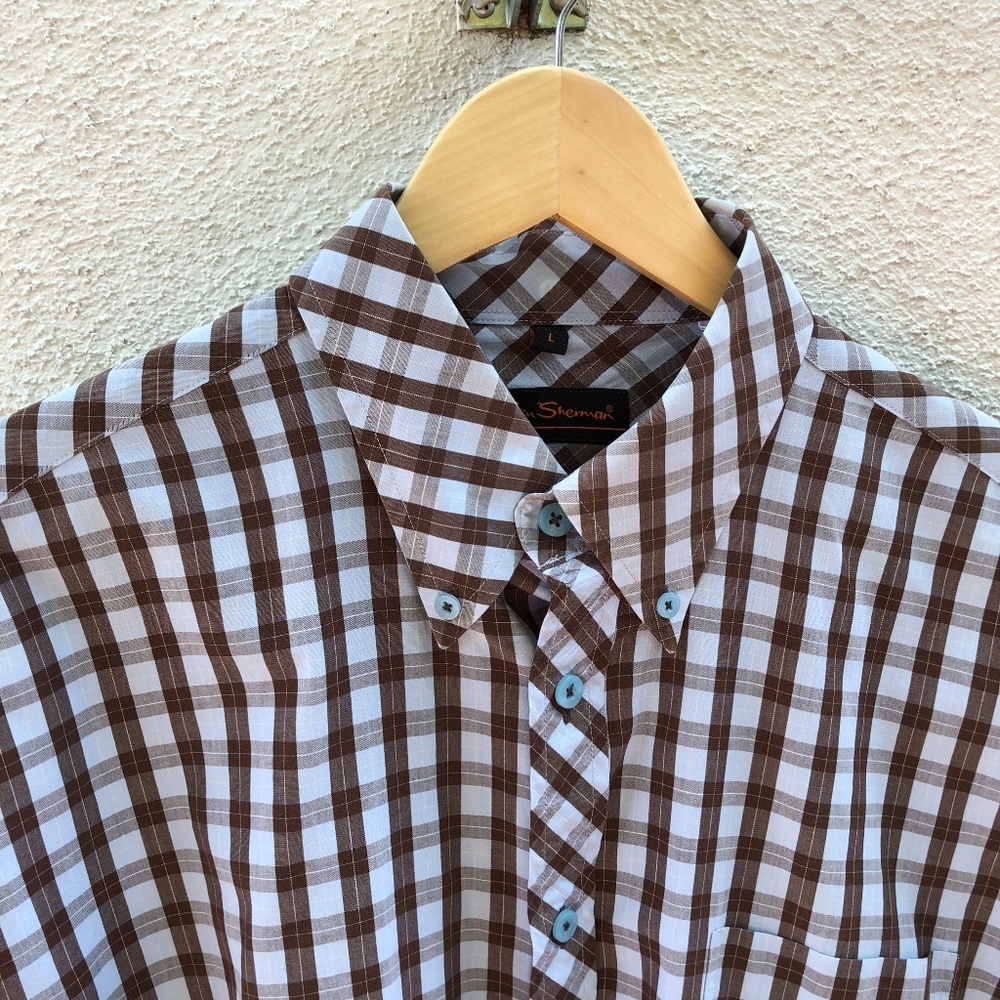 Ben Sherman Men's Short-Sleeve Shirt Blue/Brown